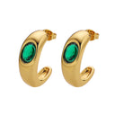 Cross-Border 18K Gold Plated Emerald Zircon Studs, French Retro Unique Titanium Steel & Stainless Steel Earrings for Women