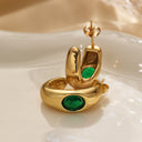 Cross-Border 18K Gold Plated Emerald Zircon Studs, French Retro Unique Titanium Steel & Stainless Steel Earrings for Women
