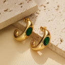 Cross-Border 18K Gold Plated Emerald Zircon Studs, French Retro Unique Titanium Steel & Stainless Steel Earrings for Women