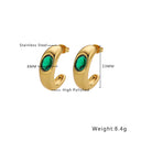 Cross-Border 18K Gold Plated Emerald Zircon Studs, French Retro Unique Titanium Steel & Stainless Steel Earrings for Women