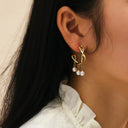 Ins Style Minimalist Stainless Steel Stud Earrings, 18K Gold Plated Bowknot & Heart Pendant Titanium Steel Earrings for Women