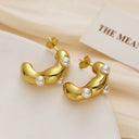 Ins Style Minimalist Stainless Steel Stud Earrings, 18K Gold Plated Bowknot & Heart Pendant Titanium Steel Earrings for Women