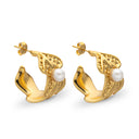 Cross-Border 18K Gold Plated Stainless Steel Earrings, Luxe Niche C-Shaped Textured Versatile Studs for Women