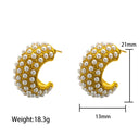 Cross-Border Versatile Minimalist Open Dangle Earrings, Full-Diamond & Pearl Thick C-Shaped Stainless Steel & Titanium Steel Studs for Women