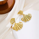 Stainless Steel Earrings - Gold Ginkgo Leaf Dangles, Minimalist Fashion Ear Jewelry for Women, Suitable for Autumn & Winter