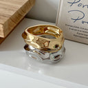 Niche Design Irregular Wide - faced Shiny Bracelet with 凹凸 Design, Alloy Electroplated Wristband for Women