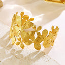 Tarnish Resistant Wide Bracelet for Women - Adjustable Exaggerated Flower Leaf Open Cuff High End Euro American