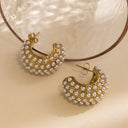 Cross-Border Versatile Minimalist Open Dangle Earrings, Full-Diamond & Pearl Thick C-Shaped Stainless Steel & Titanium Steel Studs for Women