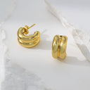 Wholesale Chic & Unique Double C-Hoop Earrings, Minimalist Stainless Steel Geometric Ear Cuffs for Hot Sale