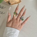 Stainless Steel Three-Tone Natural Stone Geometric Open Ring - Minimalist, Fashionable & Stylish Ring