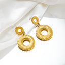 INS Style Stainless Steel Earrings - Geometric Texture Minimalist Studs & Gold Sunflower Titanium Steel Dangles for Women