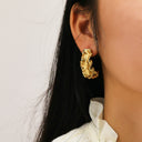 Ins Style 18K Gold Plated C-Shaped Stud Earrings, Lava Irregular Stainless Steel & Titanium Steel Fade - Proof Earrings