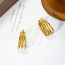 INS Style 18K Gold Plated Earrings, Multi-Layered Circle & U-Shaped Ear Cuffs, Minimalist Versatile Titanium Steel Hoops (Wholesale)