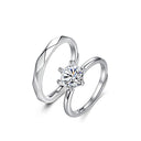 S925 Sterling Silver Moissanite Couple Rings, Minimalist Six-Claw & Plain Band Engagement/Wedding Gift for Girlfriend