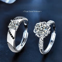 S925 Sterling Silver Original Moissanite Couple Rings, INS Style Open Bands for Wedding & Suit, Hand Jewelry