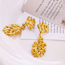 Asymmetrical Stud Earrings - Niche Design Oil-Pressed Dangles, Ocean Style Coral Stainless Steel Jewelry for Women