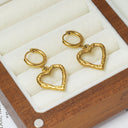 Stainless Steel Earrings - 18K Gold Plated Heart Dangles, Vintage Hammered & Ruffled Titanium Steel Heart Jewelry for Women