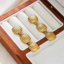 INS Style Stainless Steel Earrings - Golden Long - style Square - embossed Titanium Steel Dangles, High - end Fashion Stud Earrings for Women