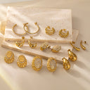 Ins Minimalist Cool-Tone Titanium Steel Earrings, Double Semi-Circle C-Hoops with Diamonds