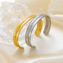 Niche Design Two-Tone Stainless Steel Bracelet - Wholesale Fashion Embossed Hammered & Polished C-Shaped Open Bangle