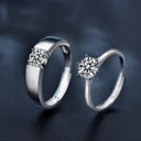 S925 Sterling Silver Adjustable Couple Rings Set for Him & Her, Fadeproof High-End Six-Claw Moissanite Rings