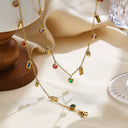 Stainless Steel Collarbone Chain & Bracelet - Titanium Steel Gold-Plated, Diamond-Embedded Colorful Zircon High-End Jewelry