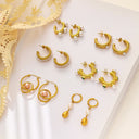 Ins Style Gold Plated Double-Loop C-Shaped Hoops, Retro Stainless Steel & Titanium Steel Pearl Earrings for Women