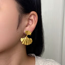 Stainless Steel Earrings - Gold Ginkgo Leaf Dangles, Minimalist Fashion Ear Jewelry for Women, Suitable for Autumn & Winter