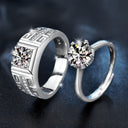 S925 Sterling Silver Fadeproof Couple Rings, High-Quality Moissanite Simulated Diamond Statement Jewelry