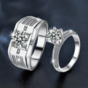S925 Sterling Silver INS-Style Couple Rings, Moissanite Simulated Diamond Closed Wedding Bands - Wholesale Silver Jewelry