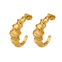 Ins Style 18K Gold Plated Irregular Ear Hoops, C-Shaped Semicircular Ripple Stainless Steel & Titanium Steel Studs for Women