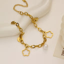 INS-Style 18K Gold-Plated Bracelet - Stainless Titanium Steel Pearl Five-Leaf Flower Charm