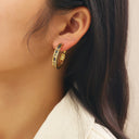 INS Style Gold Round Earrings, Titanium Steel & Stainless Steel Hoops, High-End Lightly Inlaid Colored Cubic Zirconia Jewelry for Women