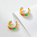 Vintage Red & Green Circle Earrings, Niche Design High-End Elegant Lady Chanel-Style Studs for Women