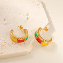 Vintage Red & Green Circle Earrings, Niche Design High-End Elegant Lady Chanel-Style Studs for Women