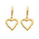 Stainless Steel Earrings - 18K Gold Plated Heart Dangles, Vintage Hammered & Ruffled Titanium Steel Heart Jewelry for Women
