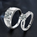 S925 Sterling Silver Moissanite Couple Rings, Minimalist Six-Claw & Plain Band Engagement/Wedding Gift for Girlfriend