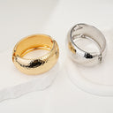 Cold-Front Style Jewelry - Irregular Wide-Face Hammered Texture Bracelet with Oval Spring Clasp, Retro Wristband for Women