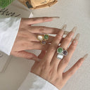 Stainless Steel Three-Tone Natural Stone Geometric Open Ring - Minimalist, Fashionable & Stylish Ring