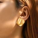 New - style Irregular Smooth Earrings: Square and Round Shapes with Concave - Convex Effect, British - style Stainless Steel Golden Studs, Fashionable & Unique Design