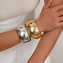 Cold-Front Style Jewelry - Irregular Wide-Face Hammered Texture Bracelet with Oval Spring Clasp, Retro Wristband for Women