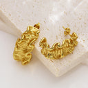 Ins Style 18K Gold Plated C-Shaped Stud Earrings, Lava Irregular Stainless Steel & Titanium Steel Fade - Proof Earrings