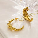 Ins Style 18K Gold Plated Irregular Ear Hoops, C-Shaped Semicircular Ripple Stainless Steel & Titanium Steel Studs for Women