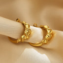 Ins Style 18K Gold Plated Irregular Ear Hoops, C-Shaped Semicircular Ripple Stainless Steel & Titanium Steel Studs for Women