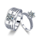 S925 Sterling Silver INS-Style Couple Rings, Moissanite Simulated Diamond Closed Wedding Bands - Wholesale Silver Jewelry