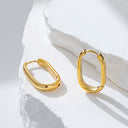 Luxury Korean-Style Earrings, Minimalist Gold Bean U-Shape Oval Hoops, Commute Ins Cool-Tone Ear Cuffs for Women