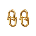 INS Style Stainless Steel Earrings - 18K Gold Plated Irregular Studs & Horseshoe - 扣 Double - Ring Titanium Steel Dangles