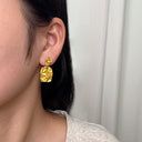 Stainless Steel Stud Earrings, Atmosphere - Exaggerated Fashion Dangle Earrings, Golden Pleated Square Geometric Titanium Steel Earrings