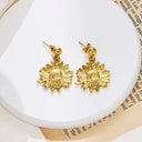 Stainless Steel Earrings - 18K Gold Plated Sunflower Design, Oversized Sunflower Titanium Steel Dangles for Women