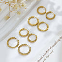 Brand X Retro Gold Titanium Steel Earrings, Embossed Circle Hoops, Minimalist Stylish Fade-Resistant Ear Cuffs for Women
